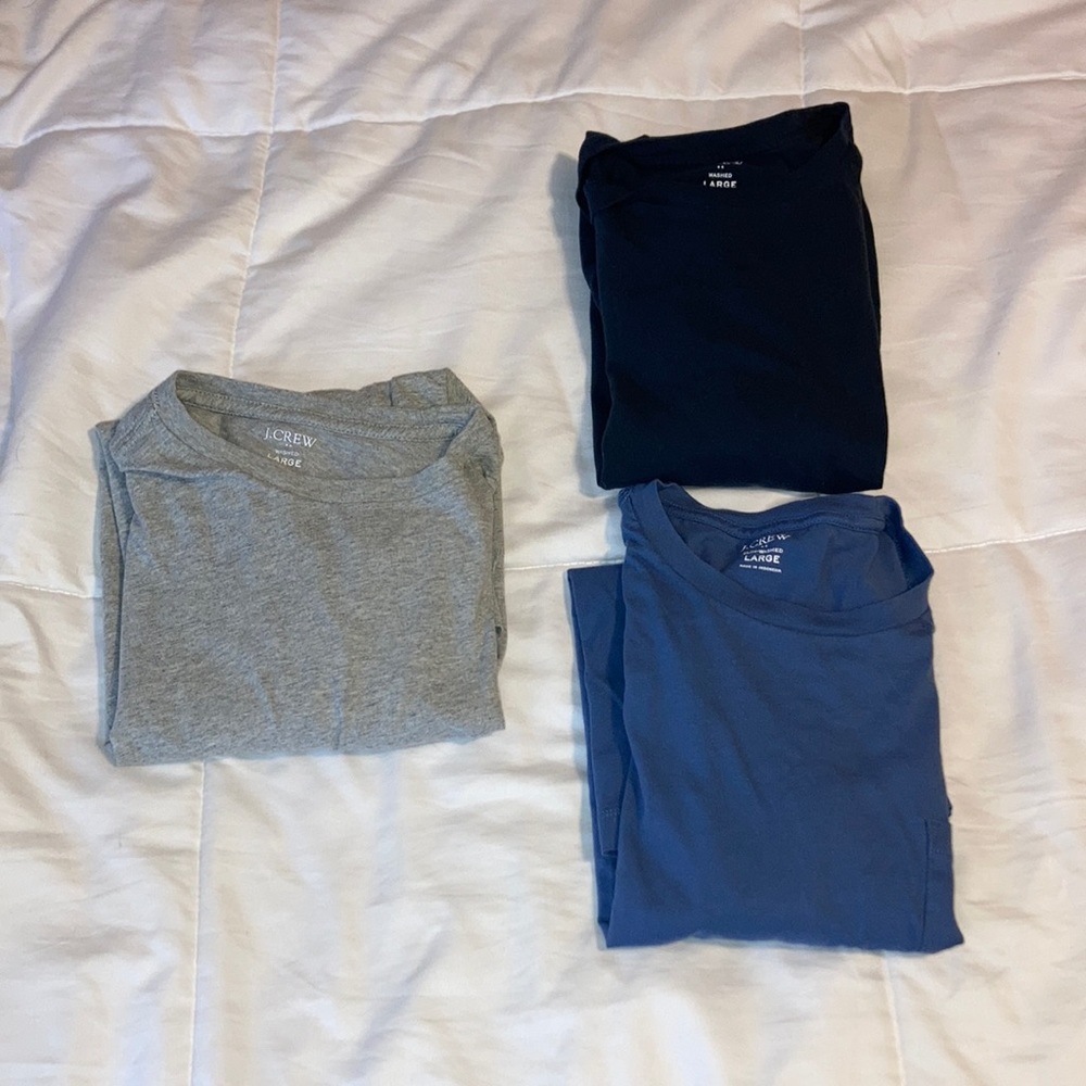 Lot of 3 J. Crew Men’s T-Shirts Blue Navy Grey Size Large Short Sleeve